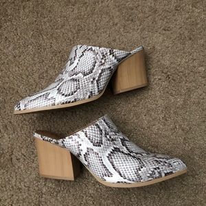 Qupid Snakeskin Print Slip-On Heels
